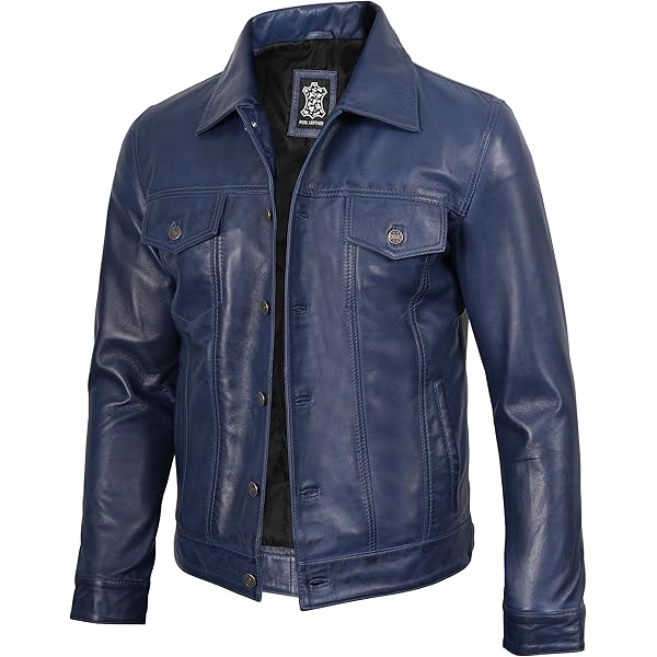 Mens Real Leather Harrington Jacket Classic Zip Box Style James (S