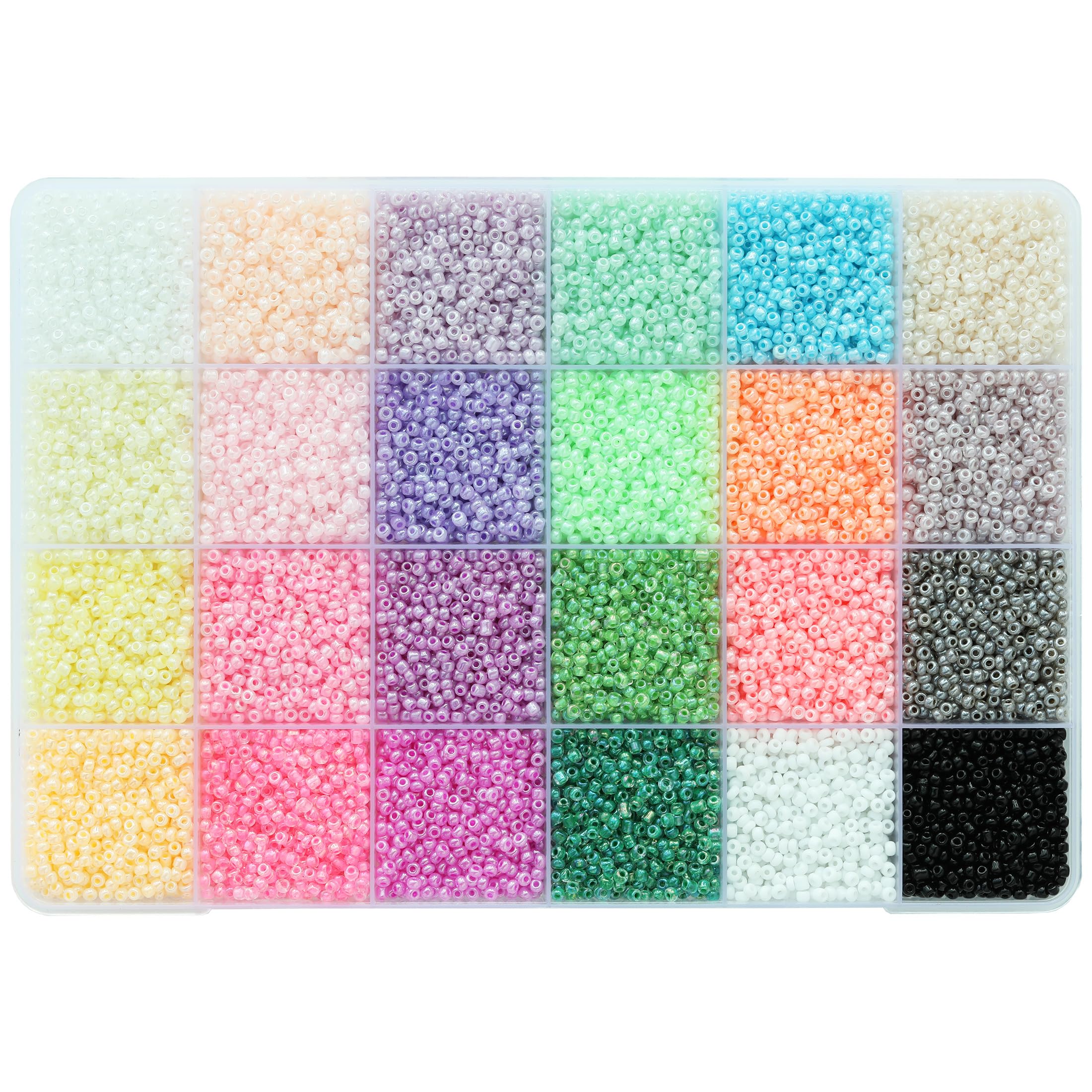 Bala&Fillic Size 11/0 Ceylon Color Seed Beads About 14400pcs in Box,24 Assortment 2.4mm Glass Seed Beads for Making Jewelry Necklace Bracelets Eariings Rings (600pcs/Color, 24 Colors)