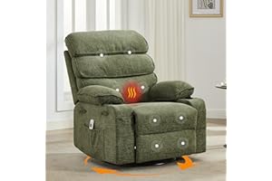 SUNVASAGOO Massage Rocker Recliner with Heating,360° Swivel Glider Recliner Chairs for Adults，Linen Nursery Chair with Side Pocket,Two Cup Holders for Living Room Bedroom