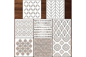 Outus 8 Pieces 12 x 12 Inch Herringbone Geometric Wall Stencil Modern Pattern Wall Decor Reusable Film Decorative for Painting, Stencils for Walls (Chic Style)