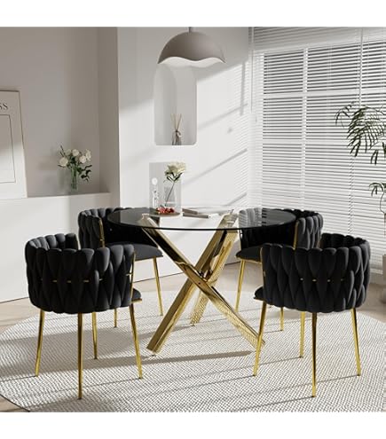 Set For KUVADAZ Glass Dining Table Set For 4, Piece Glass