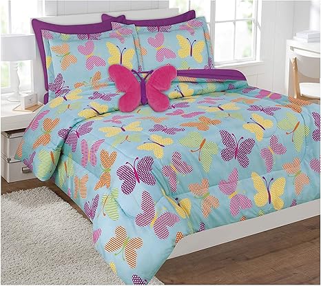 Bedding Sets Lavender Butterfly Butterflies Twin 6pc Comforter Bedding Sheet Set Bed In A Bag Home Garden