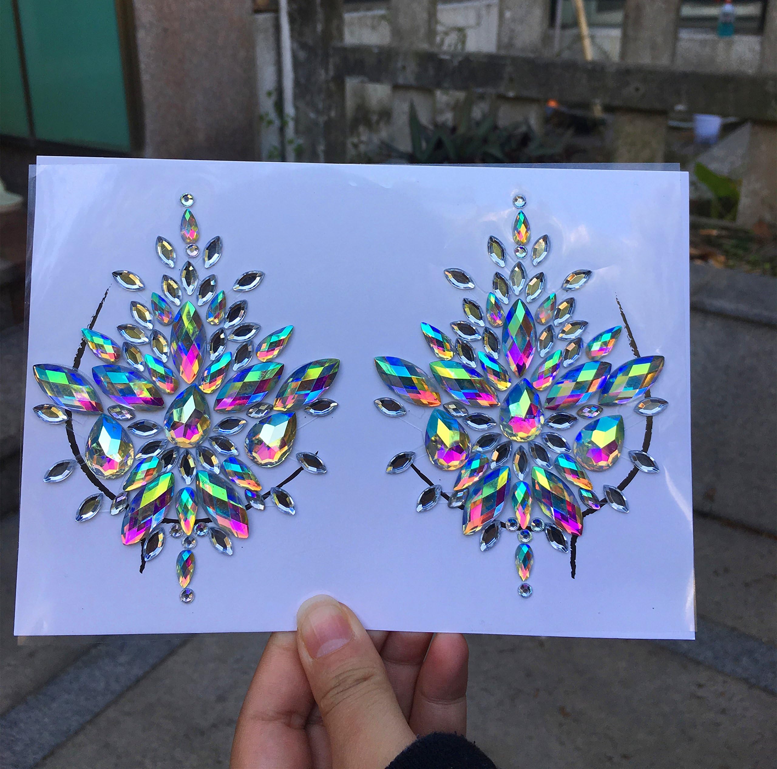 DaLin Rave Festival Rhinestone Face Body Jewelry Stick On Crystal Tattoo Nipple Chest Crystal Body Gem Stones Bindi Stickers (Body Jewel 1)