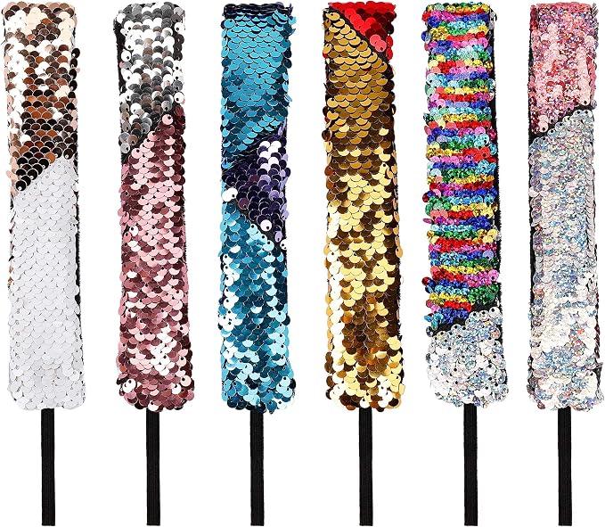 6er Set Pailletten Stirnbänder Für Mädchen | Glitzer Haarreifen Mit Perlen – Rutschfeste, Elastische Haarbänder In 6 Farben Für Party, Alltag & Cosplay
