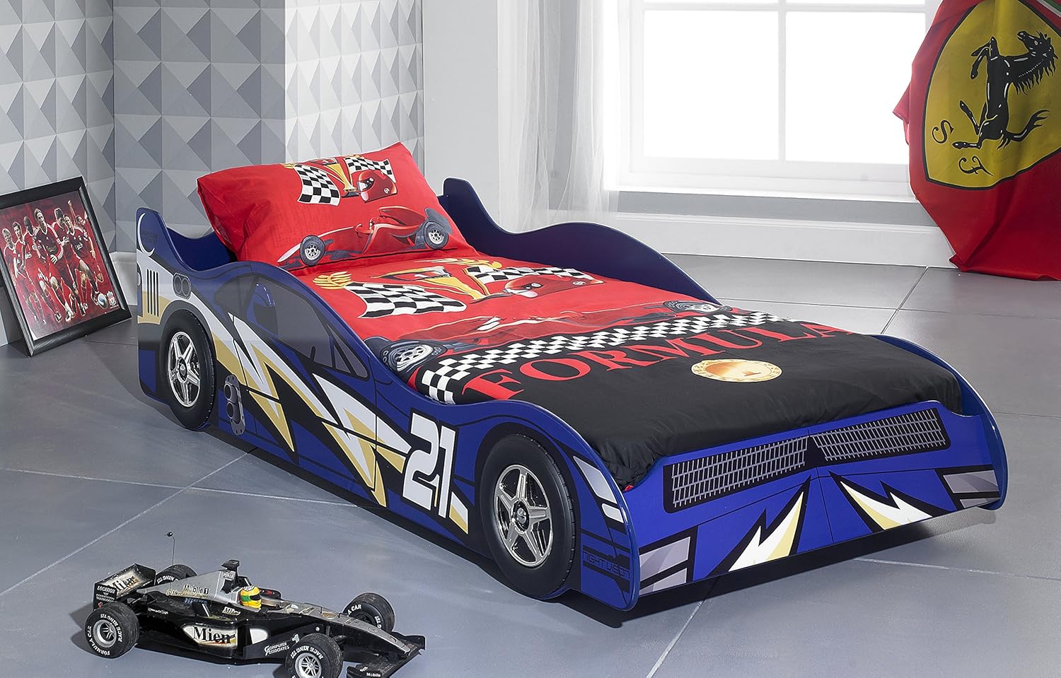 No 21 Blue Childrens Car Beds Boys Racing Blue Kids Car Bed Frame by