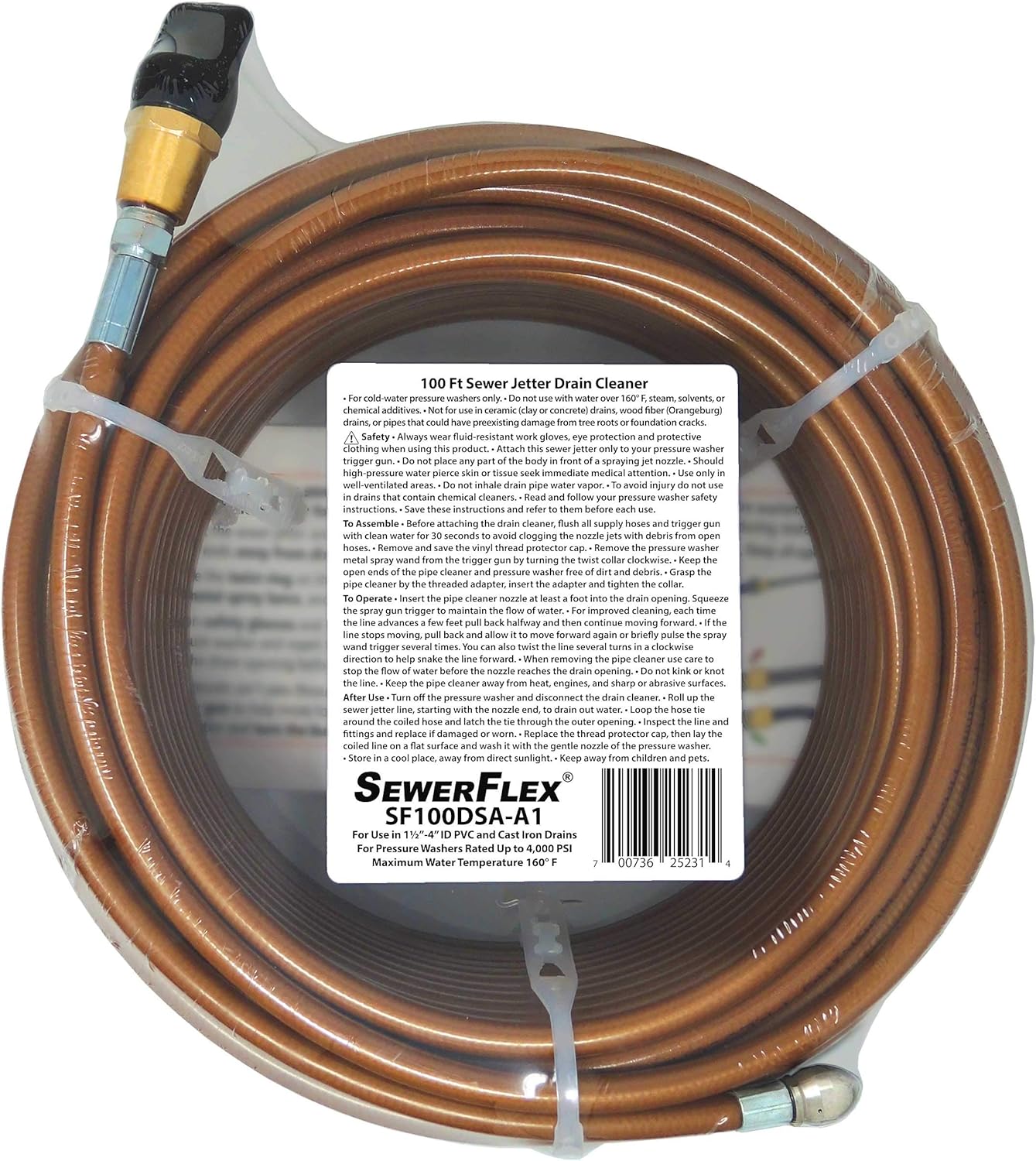 Sewer Jetter 100 FT Premium Drain Cleaner for Your Gas Pressure