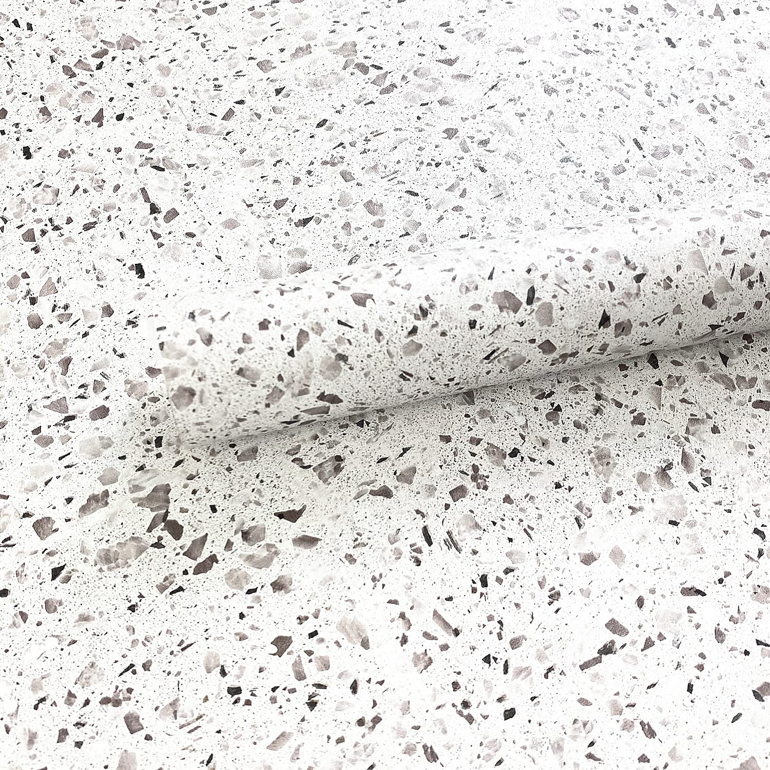 White Gravel Terrazzo Marble Peel Stick Wallpaper Counter top Vinyl Marble Shelf Drawer Liner Dresser Sticker Decorative Sticky Back Vinyl Film, 45cm by 300cm