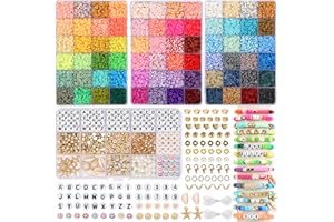 QUEFE 15350pcs, 72 Colors Clay Beads for Bracelet Making Kit, Jewelry Making Kit, Polymer Heishi Beads, Letter Beads for Jewelry Making, for Crafts, Preppy