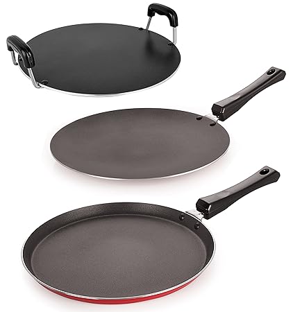 Nirlon Non-Stick Aluminium Cookware Set, 3-Pieces, Red (2.6mm_FT13_CT12_RT)