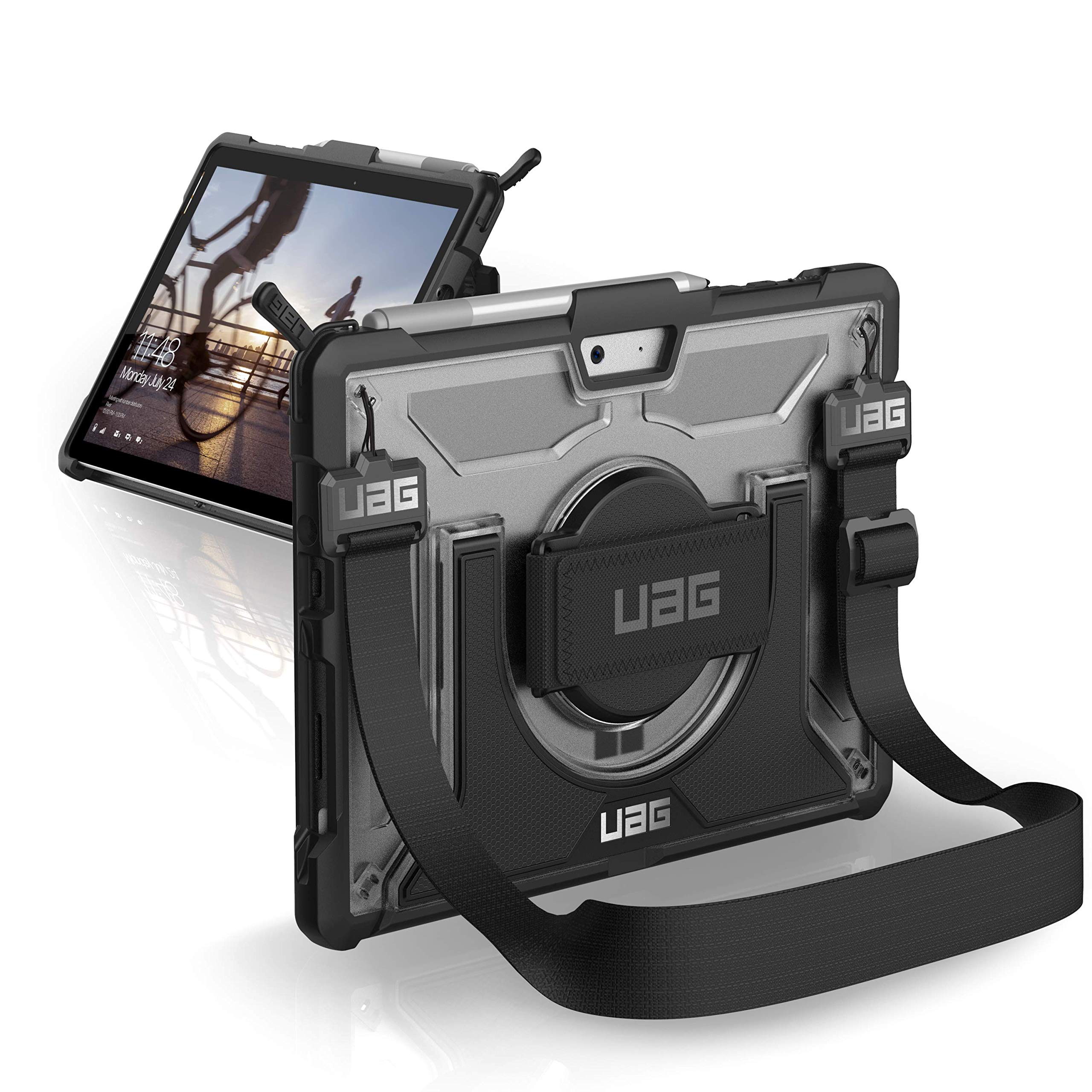 case only UAG Microsoft Surface Go case with Hand Strap & Shoulder Strap Plasma CNN Feather-Light mm Rugged [Ice] Mili Medium tary Drop Tested Case