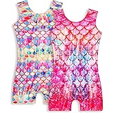 Snowheart Gymnastics Leotards for Girls Size 2t 3t 2 Packs Metallic Multicolor Fish Scale Sleeveless Tumble Outfits