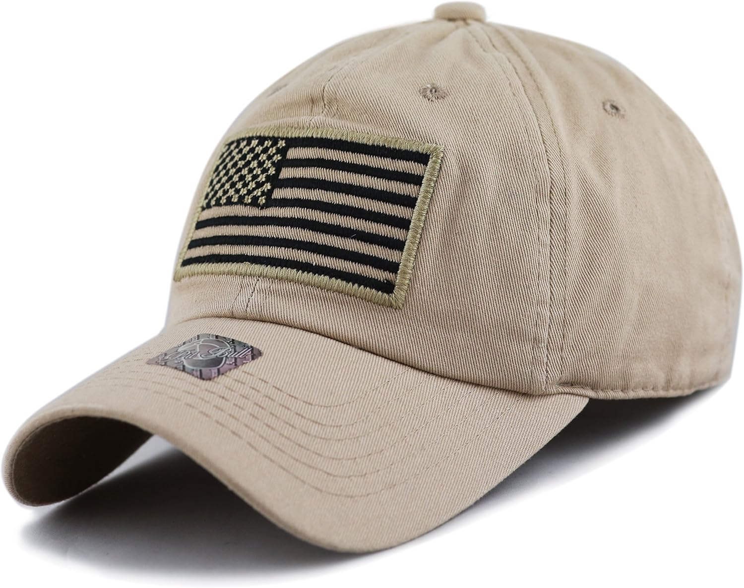 The Hat Depot Low Profile Tactical Operator USA Flag Buckle Cotton Cap (Khaki): Clothing