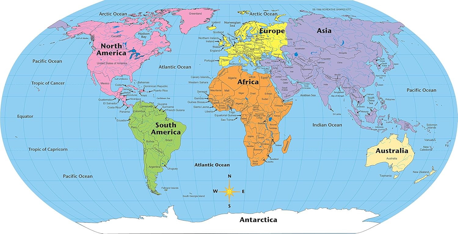 World Map Continents And Oceans Printable