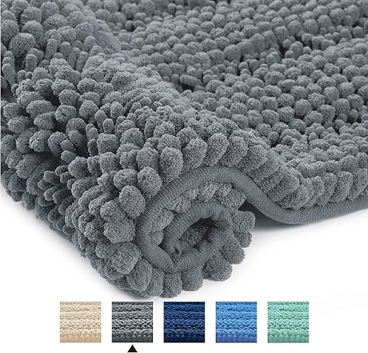 Home Beyond Luxury Stripe Chenille Microfiber Bath Mat Rug, Ultra Soft
