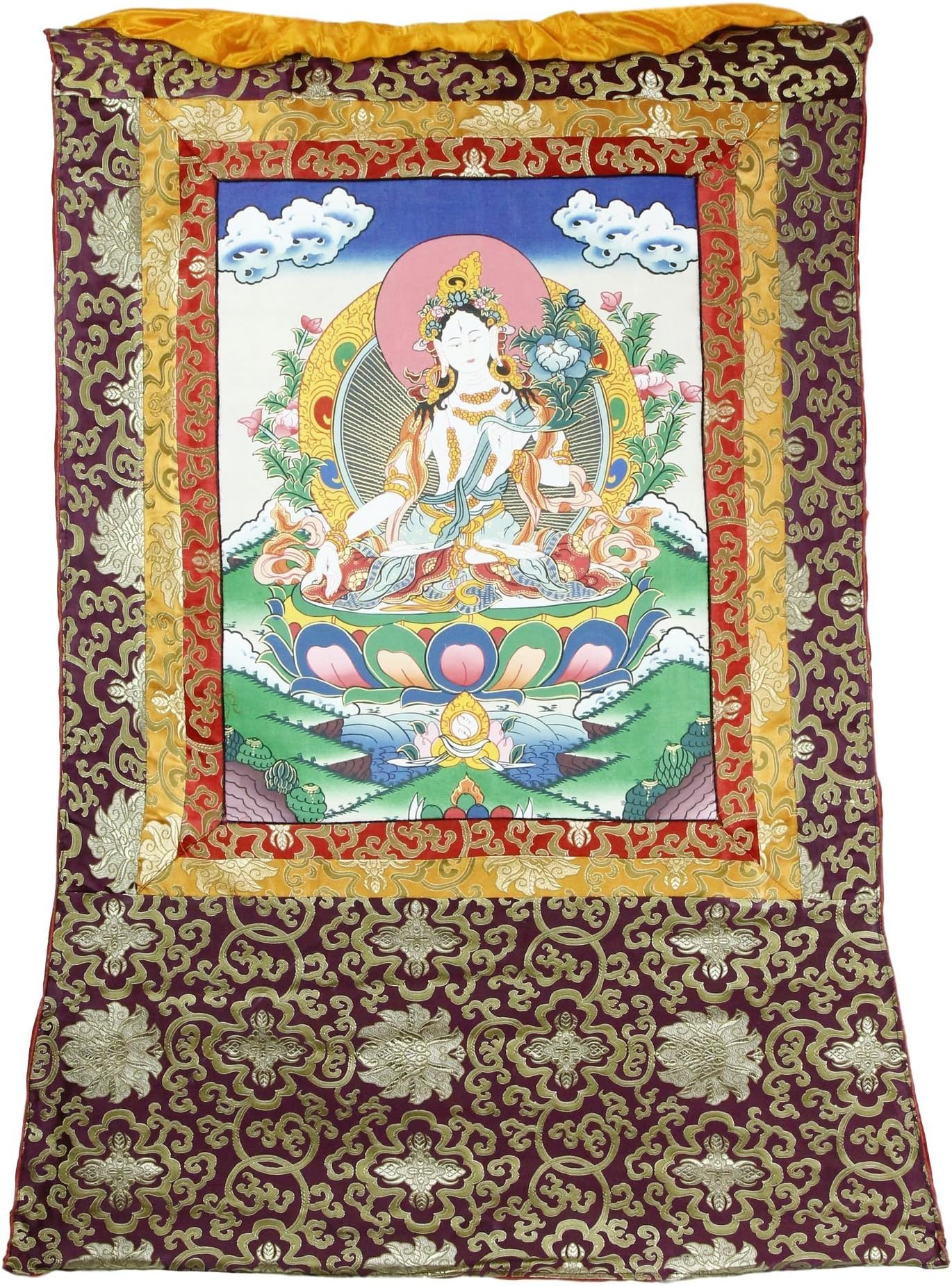 Buddhist Wall Decor - Hanging Silk Canvas Scroll Art - Inspired by Ancient Tibetan Mandalas, 41x29 Inches