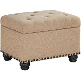 Convenience Concepts Designs4Comfort 5th Avenue Ottoman, Tan Fabric, 24" | Footrest with Hidden Oranization for Blanket and Toys, Furniture for Living Room or Bedroom, for Flexible Daily Use