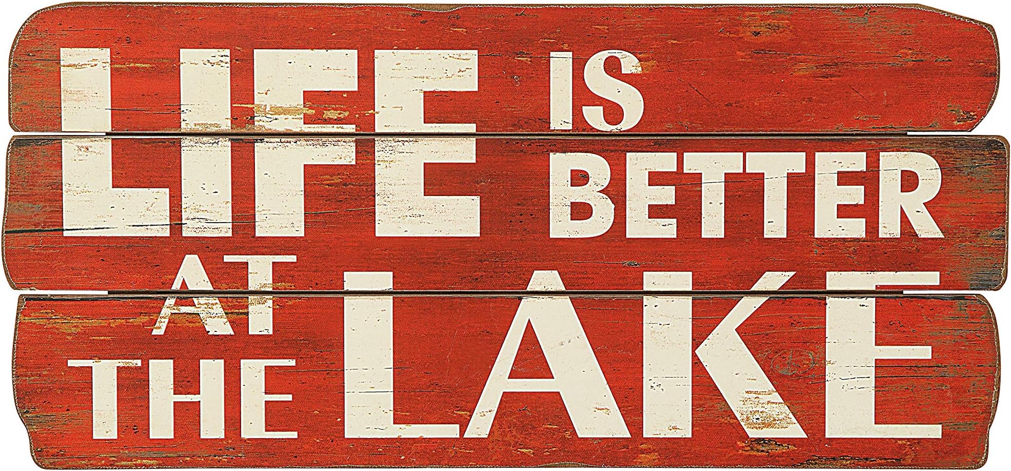 Creative Co-Op "Life is Better at The Lake Red & White Distressed Wood Wall Décor