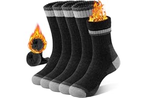 UUMIAER Merino Wool Socks for Men Hiking Thermal Warm Winter Crew Socks Thick Cushion Moisture Wicking Socks 5 Pairs