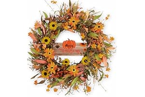 JINGHONG Fall Wreaths for Front Door 22 Inch Artificial Fall Wreath Floral Autumn Wreath for Outside Door Harvest Thanksgiving Day Celebration