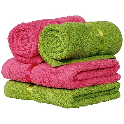 Story@Home Hand Towel Combo 450 GSM Set of 4 Value Pack Collection Made with 100% Ring Spun Soft Cotton with Quick Dry and Extra Long Durability and Light Weight - Lime and Paradise Pink