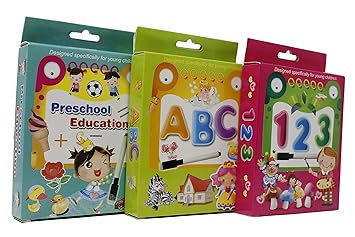 Fusine New Creative Educational Aids Preschool Concepts, Number Concepts, Alphabets Concepts (Flash Cards with Pen) (Write and Learn) (All 3 of Them)