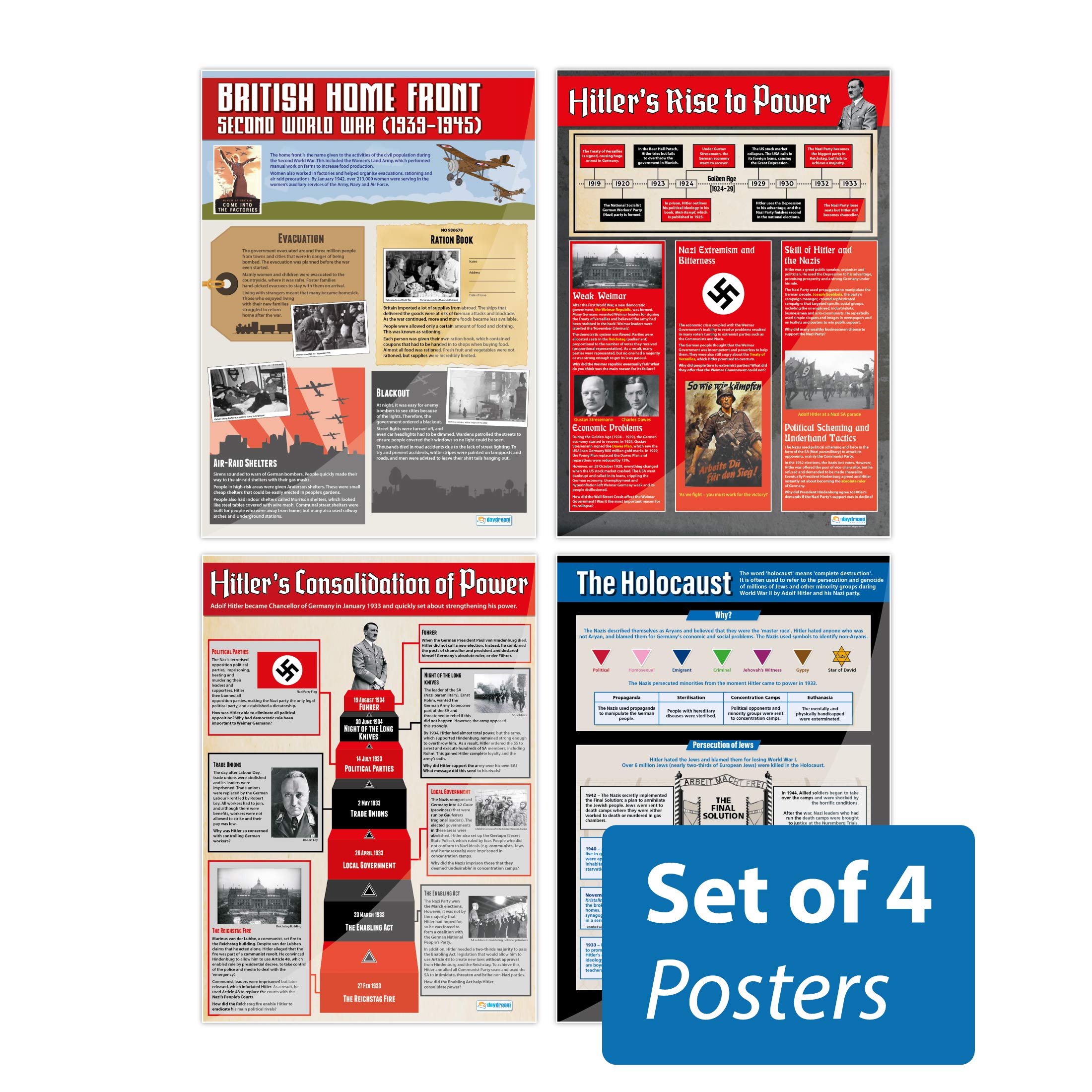 Daydream Education Second World War Posters - Set of 4 | History Classroom Charts | Gloss Paper Measuring 850mm x 594mm (A1)