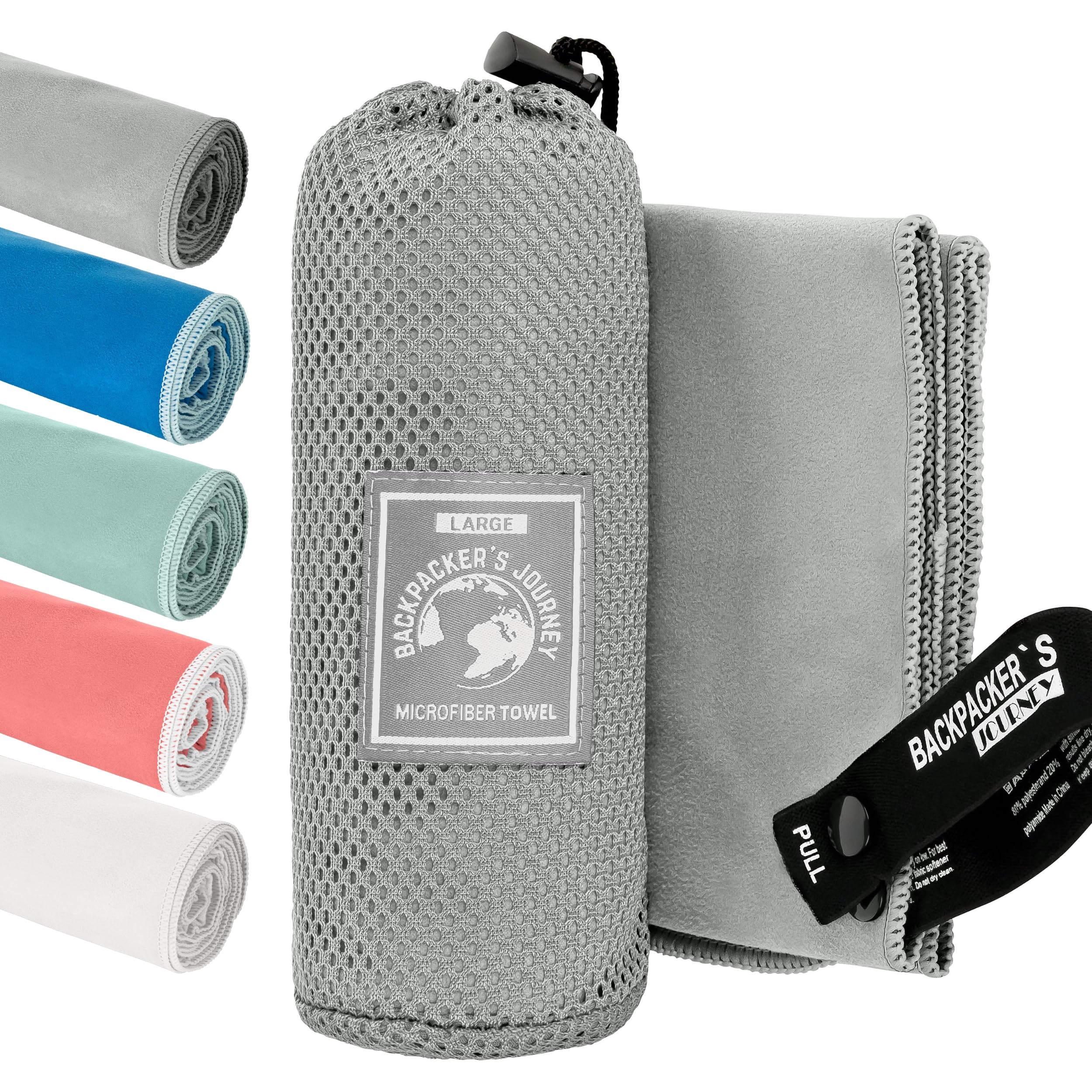 Backpacker's Journey Microfibre Travel Towel Sets– Quick Dry, Lightweight, Ultra Absorbent & Antibacterial – Beach, Camping, Gym & Swim – Sizes S to XL with Mesh Bag