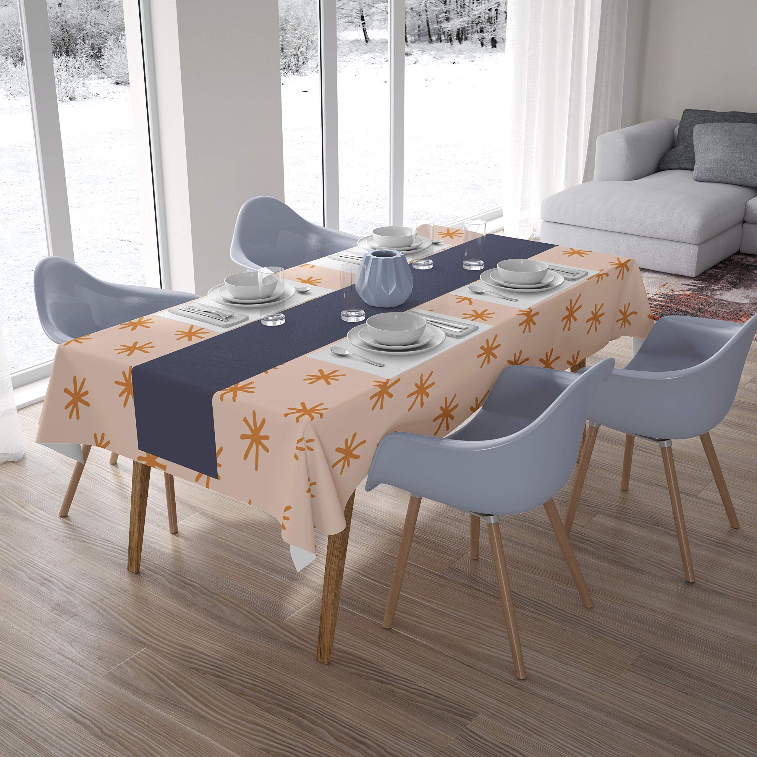 Bonamaison Kitchen Decoration, Tablecloth, Orange, Off White, 140 x 200 Cm - Designed and Manufactured in Turkey