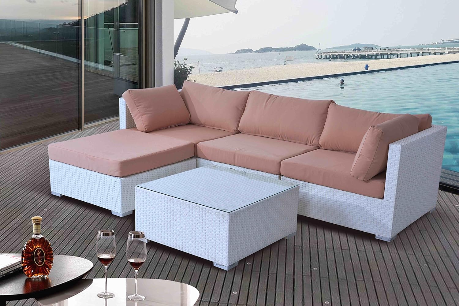 Amazon Com Velago 33906 Savosa White Wicker Outdoor Sectional 5