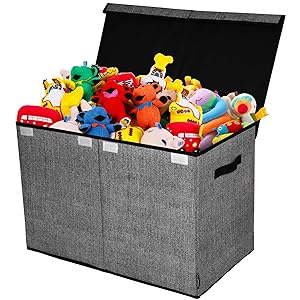 Toy Chest and Storage Box | House Organization Products | Toy Organizer bins and Toy Bin Organizer for Tots Toys | Girls Toy Box or Boys Toy Box | Kids Room Storage or Living Room Storage (Gray& Black