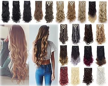 Amazon Com 7 Pcs Curly Wave Double Weft Full Head Hair