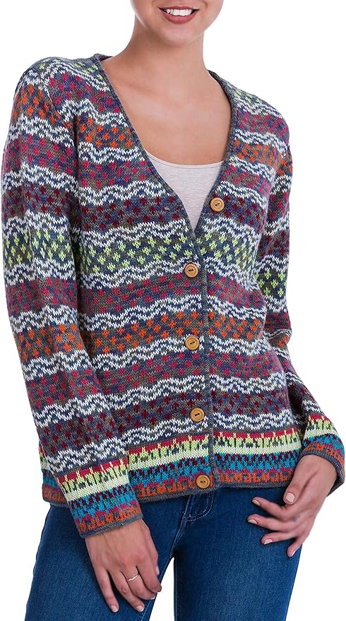 Amazon Novica マルチカラー 100 アルパカカーディガン レインボーミスト Us サイズ Small カーディガン ボレロ 通販