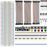 LONELY BINARY Electronics Starter Kit 400+ Pieces for C++ &amp; ESP32 | USB-C power; 120 jumper wires, 120 resistors, 52 LEDs, capacitors, sensors, diodes, transistors, MOSFETs
