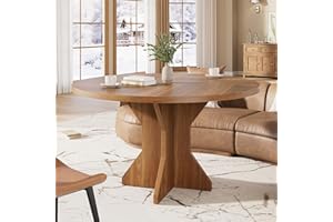 GarveeTech Space-Saving Modern Dining Table – 47" Round Extendable Table for 4-6 – Sturdy Wood-Look, Sturdy Pedestal Base – I