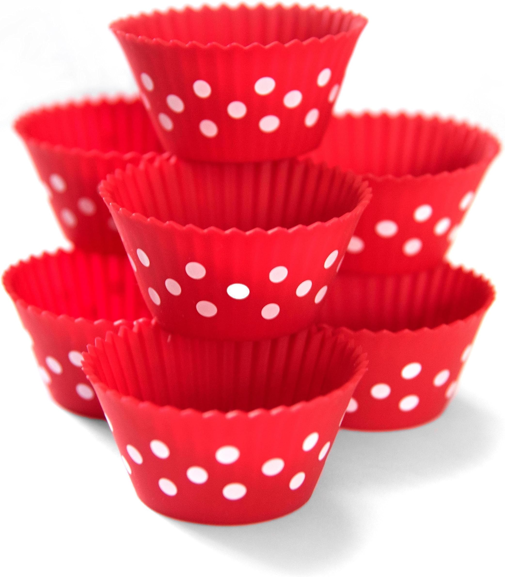 Maubi Creations 12 Pack Polka Dot Reusable Silicone Cupcake Baking Molds