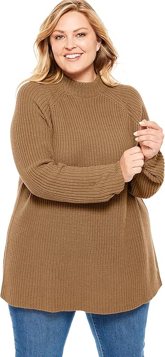 Download Woman Within Women's Plus Size Mock Neck Shaker Sweater at ...