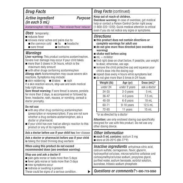 AMAZON BASIC CARE CHILDREN’S PAIN AND FEVER, ACETAMINOPHEN 160 MG PER 5 ML ORAL SUSPENSION, DYE-FREE CHERRY FLAVOR, 8 FL OZ