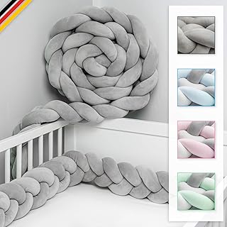 JAKOR® Bettschlange geflochten 3M - geprüfte Laborqualität - Bettumrandung geflochten inkl. Wäschenetz - Babybettumrandung - Bettumrandung Babybett – Bettschlange 300 cm (Grau)