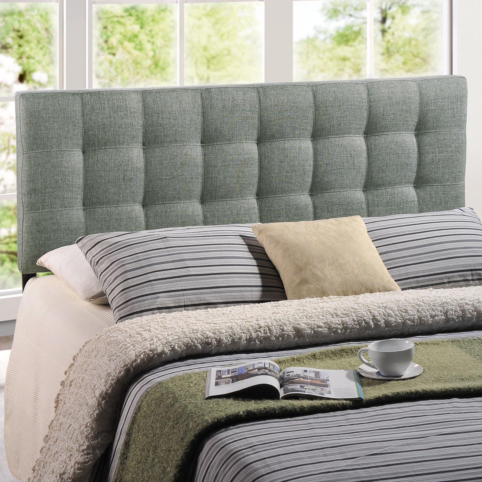 Modway Lily Upholstered Tufted Fabric Headboard Queen Size In Gray