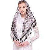 PAMOR Mass Veil Triangle Mantilla Cathedral Head Covering Chapel Veil Lace Shawl Latin Scarf