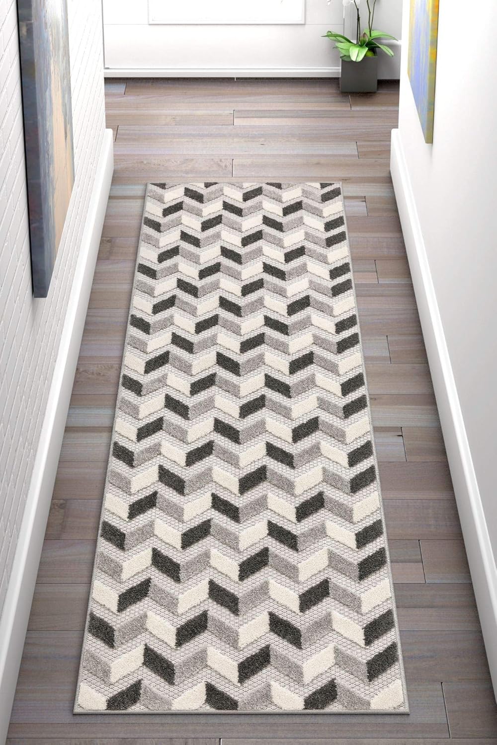 Amazon Com Well Woven Maui Grey Indoor Outdoor Chevron Area Rug 2x7 2 3 X 7 3 Runner High Traffic Stain Resistant Modern Geometric Carpet Kitchen Dining