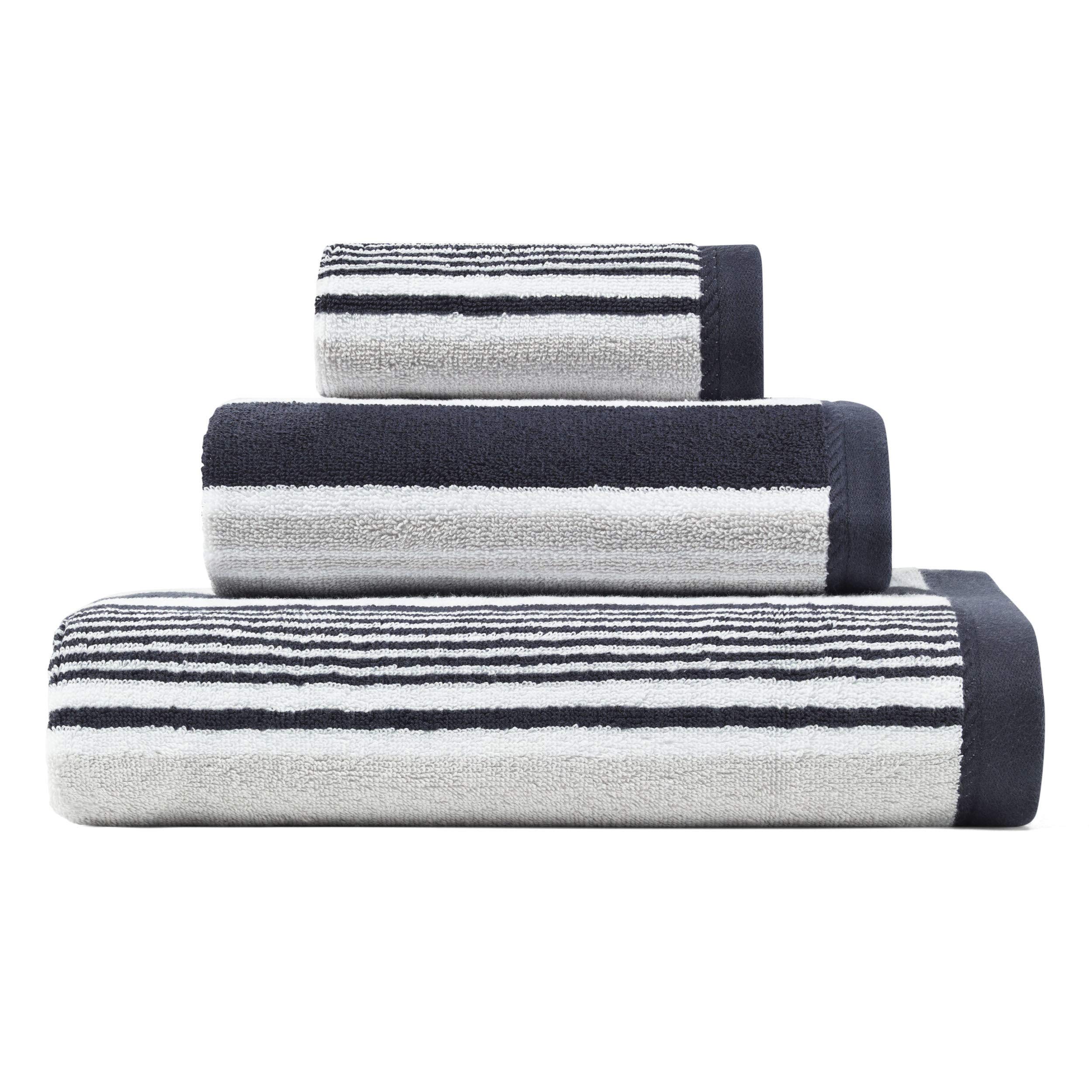 Nautica Agonda Stripe Towel Set, 3 Piece, Navy Nautical Fashions