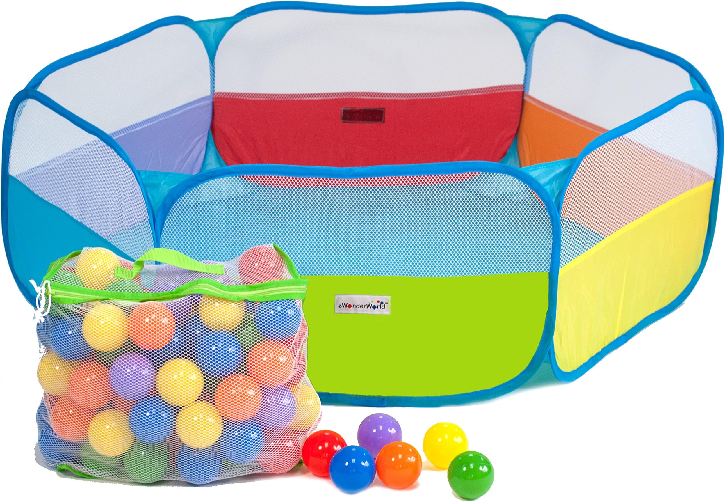 100 "Phthalates Free" 6 Colors Non-Toxic Crush Proof Play Balls w/ Rainbow Panel Hexagon Pen