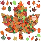 300 Pcs Fall Foam Stickers, Glitter Maple Leaf Crafts Stickers, Fall Decor | Vivid Colors, Soft Lightweight and Reusable Material, Self Adhesive, Autumn Crafts, Thanksgiving Decor, Harvest DIY Supplies