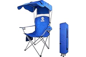Elevon Canopy Chair Folding Camping Recliner Support with Carrying Bag, Blue