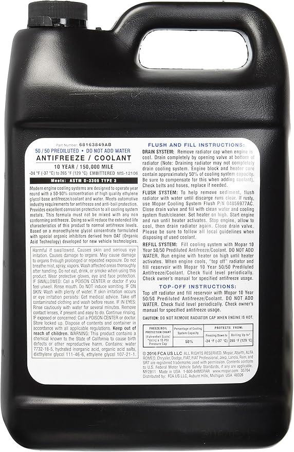 Amazon Com Mopar 10 Year 150 000 Mile Coolant 50 50 Premixed Automotive