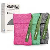 ZOMCHI Soap Bag for Bar Soap, Soap Saver Bag, Deep Exfoliation, 3 Pack | Soap Bar Pouch for Family Pack, Bar Soap Bag with Rich Lather, Save Soap Scraps, Hanging Loop, Machine Washable (7.08"x3.93")