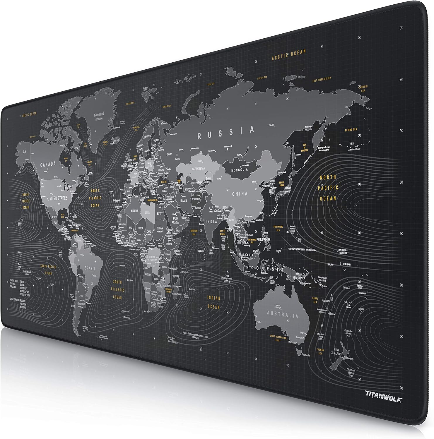 CSL-Computer Titanwolf XXL Speed Gaming Mouse Mat Titanwolf World Map 900 x 400 mm XXL Mouse Mat Large Size Improves Precision and Speed