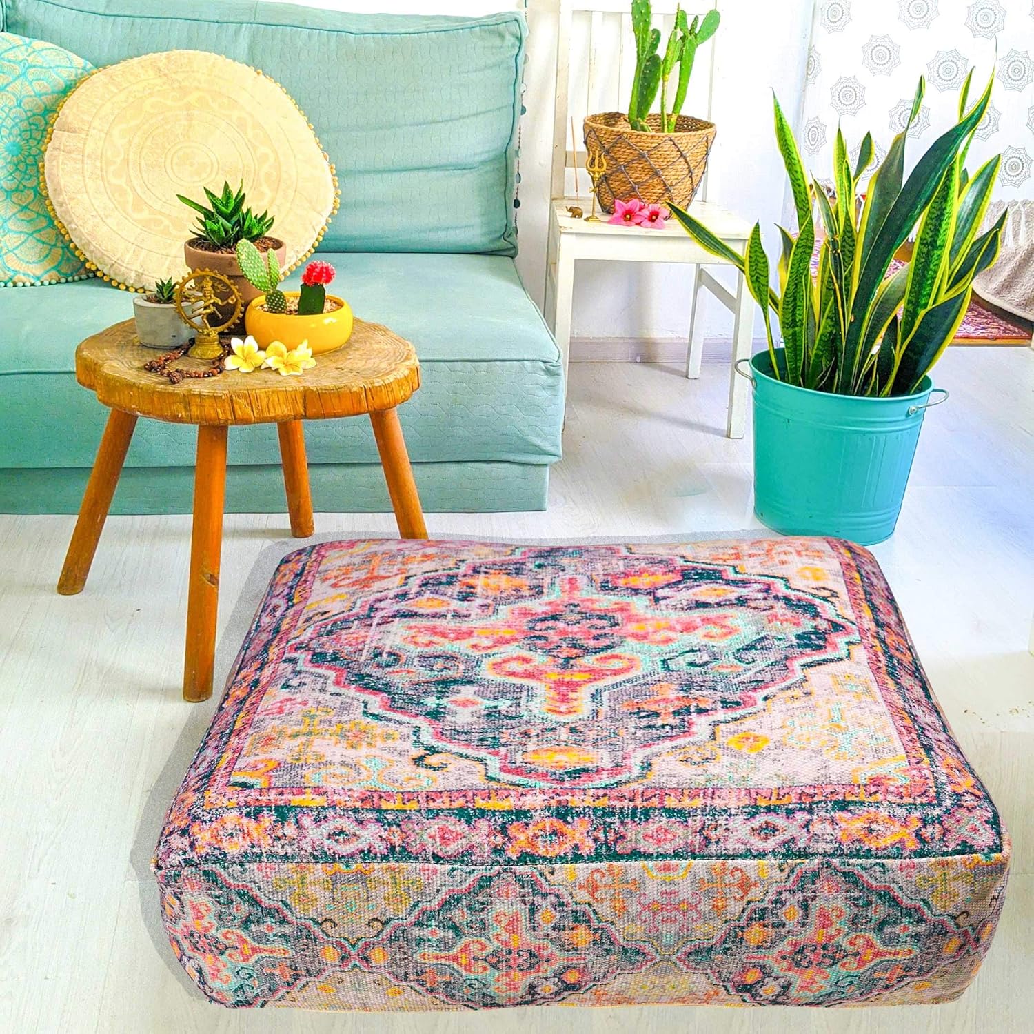 Mandala Life ART Boho Pouf Ottoman Cover - Round Floow Pillow Cushion - 24x8, Outdoor, 60 x 60 cm (Pack of 1)