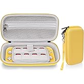 GETGEAR Case for Nintendo Switch Lite, divide panel for extra Screen protection, Switch Game card holders, mesh accessory pocket (Yellow)